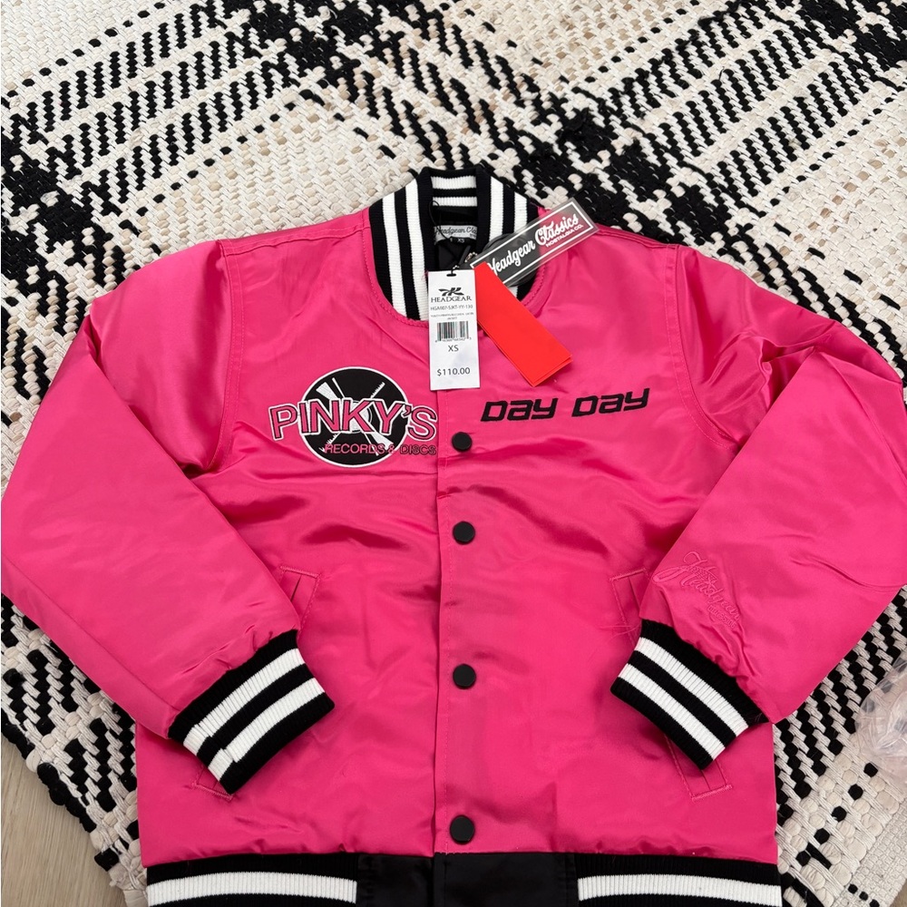Pink DayDay Varsity Jacket with Black and White Accents